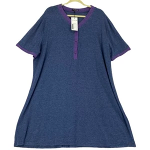 In’Voland Women’s Short Sleeve V-Neck Pajama Shirt Blue/Purple Size 24 - Picture 1 of 12