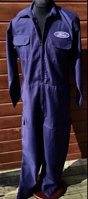 Retro Ford Badged Zip Front Navy Boiler Suit Polycotton Overalls XXL 49-52" - Image 1 of 4