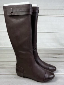 Max Studio Draping Women's Brown Leather Tall Boots Size 6.5M MSRP $378 - Picture 1 of 9