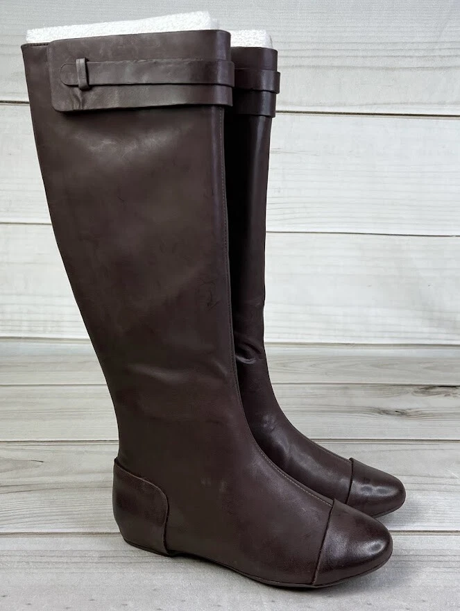 Max Studio Draping Women's Brown Leather Tall Boots Size 6.5M MSRP $378 - Image 1 of 4