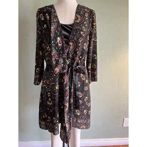 Rachel Roy Womens Dress Black Purple Floral Chiffon XS Button Wrap W/ Black Slip - Picture 1 of 5
