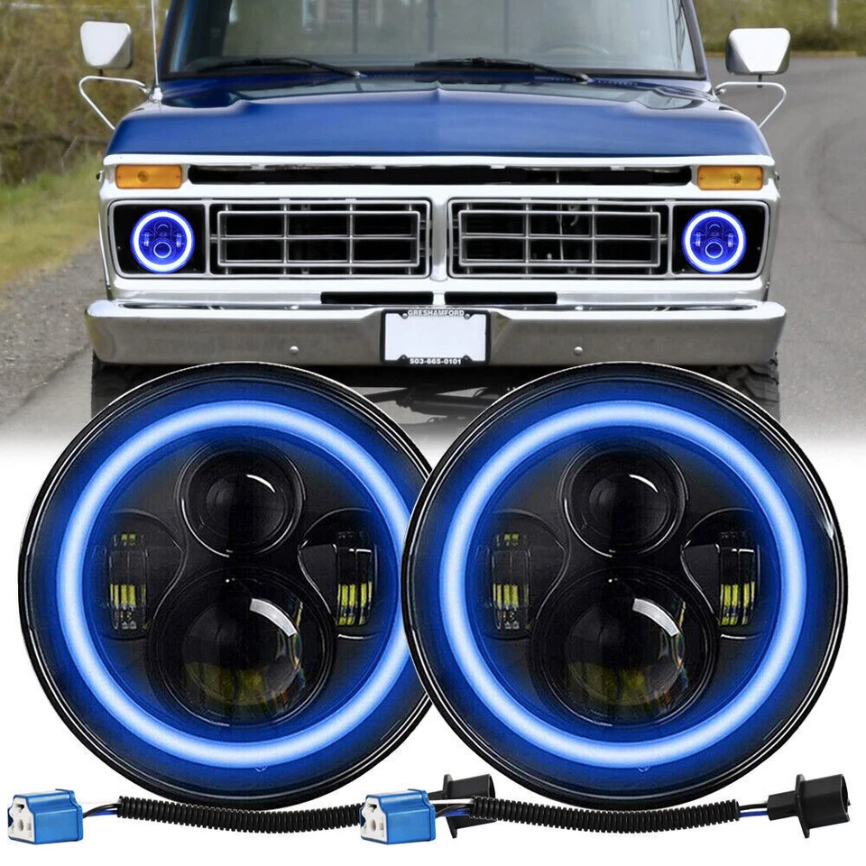Par de faros LED halo DRL de 7 pulgadas para camioneta Ford F-100 F-250 F-350 1953-1977 Foto 1 de 4