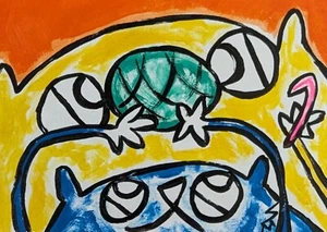 Aceo Cat Painting Abstract Original Collectible Signed Art Samantha McLean - Picture 1 of 1