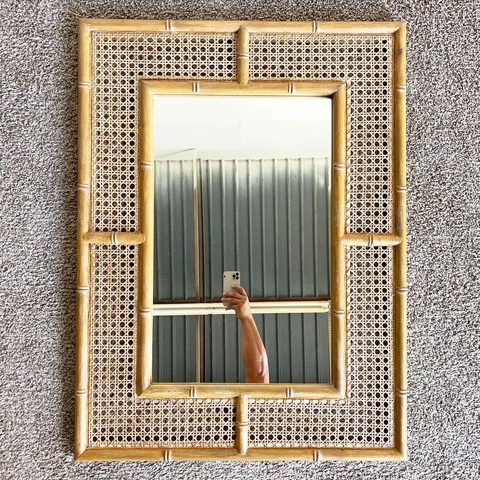 Boho Regency Cane and Faux Bamboo Mirror Cover