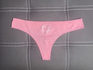 New Victoria Secret PINK Panties Thong XL Silver Heart Logo LOVEPINK Seamless - Picture 1 of 7