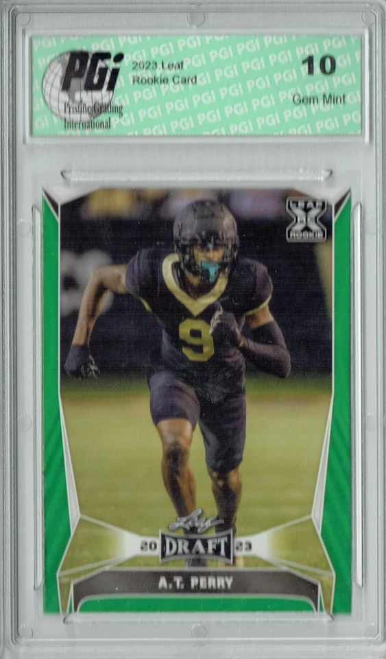 A.T. Perry 2023 Leaf Football #39 Green SP Rookie Card PGI 10 - Image 1 of 1