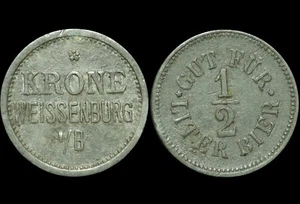 BIERMARKE: "Gut für 1/2 Liter Bier". KRONE WEISSENBURG i.B. / BAYERN. - Bild 1 von 1