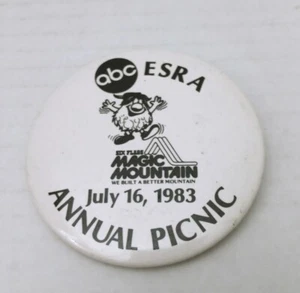 Magic Mountain ABC ESRA Annual Picnic 3" Button Pin Pinback 1983 80s - Picture 1 of 8