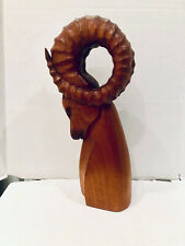 J PINAL  MEXICO  HAND CARVED  TEAK WOOD RAMS HEAD SCULPTURE SIGNED 1960'S