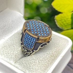 Men's Ring 925 Sterling Silver Blue Turquoise Stone US 11.25 – 11g Elegant Style - Picture 1 of 5