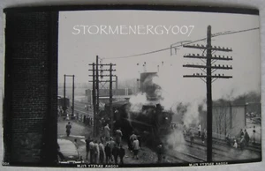 Railroad Telegraph Lines, Engine at Station, 1954 Camera Train Enthusiasts photo - Picture 1 of 2