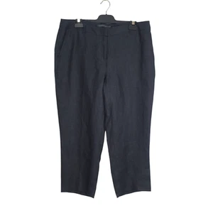 Sportscraft Size 14 Navy-Grey 100% Linen Mid Rise Crop Relaxed Capri Pants - Picture 1 of 8