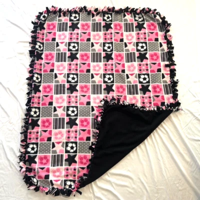 Manta de lana de tiro grande reversible hecha a mano "Soccer Star" 61" x 51" Foto 1 de 4