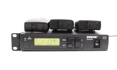 Shure ULXS4 Receiver | 3 ULX1-M1 662-698 MHz Wireless Bodypack Transmitters - Image 1 of 4