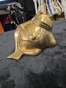 Vintage Brass Whimsical Large Relaxing Frog Figurine. - Picture 1 of 8
