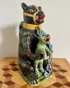 Large Vintage Bears Grease Advertising Staffordshire Majolica Lidded Water Jug - Picture 1 of 19