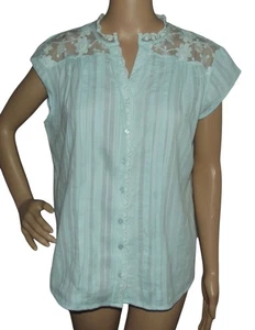 Architect Blouse Womens Large Dobby Button Up Lace Aqua Sea Glass Green cotton - Picture 1 of 11