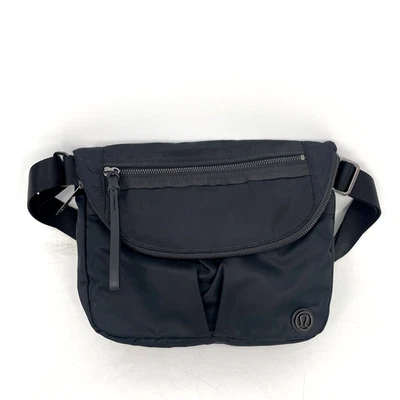 Lululemon womens festival bag II Black solid logo zip pockets shoulder strap - Image 1 of 4