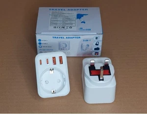 Reiseadapter UK England 2 Stk. Schuko auf Typ G 3-Pin  m. 1 AC, 2 USB-C, 2 USB-A - Bild 1 von 3