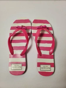 Kate Spade Womens Fifi Flip Flop w Dangling Gold Spade Striped Pink / White Sz 8 - Picture 1 of 15