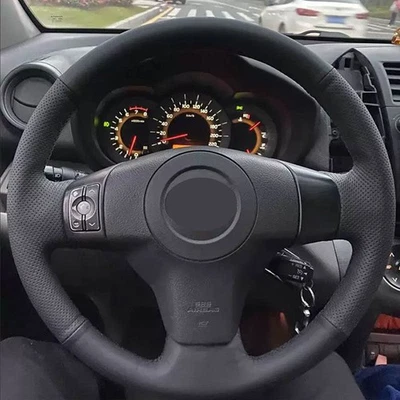 All Black Sewing Steering Wheel Leather Cover Trim For Toyota RAV4 2006-2012 - image 1 of 4