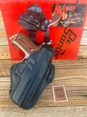 复古 Desantis 黑色麂皮绒衬里皮革 TB 刀鞘皮套适用于 Sig P226 — 第 1/3 张图片