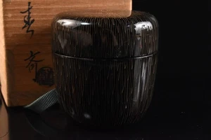 S1567: Japanese Wooden Lacquer ware TEA CADDY Natsume, auto w/signed box - Picture 1 of 9