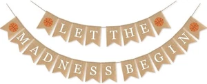 Let the Madness Begin Burlap Basketball Birthday Banner,Sports Themed Brown - Picture 1 of 6