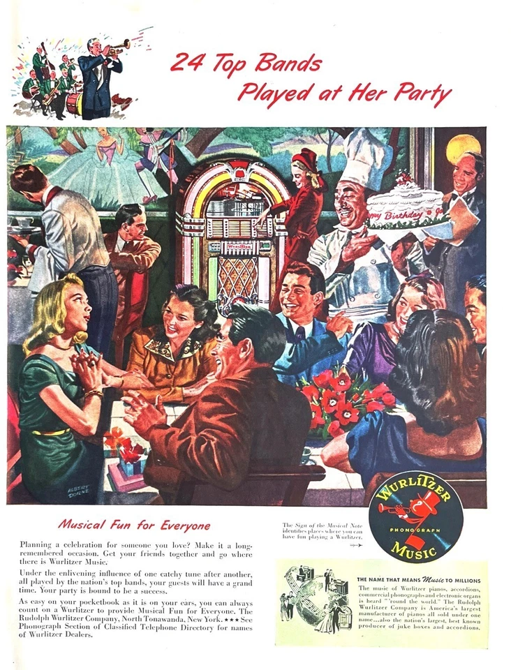 1947 WURLITZER JUKE BOX Genuine Vintage Print Ad Phonograph Record Music - Image 1 of 1