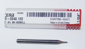 (.0340") CARBIDE END MILL 4 FLUTE BALL END KYOCERA 1825-0340.102 MADE IN USA - Picture 1 of 3