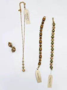 NWT Monet Glitter Faux Pearl Lot of 4 1 Necklace/1 Earrings/2 Bracelets Signed - Picture 1 of 15