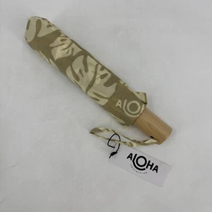 ALOHA COLLECTION Umbrella Khaki & White Hawaiian Print~39" Canopy Tropical Print - Picture 1 of 4