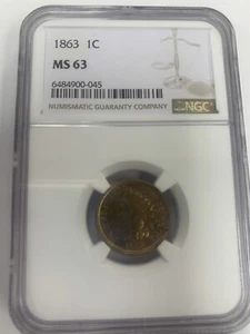 1863 Indian Head Penny ~ NGC MS63 ~ Amazing Golden Luster - Picture 1 of 6