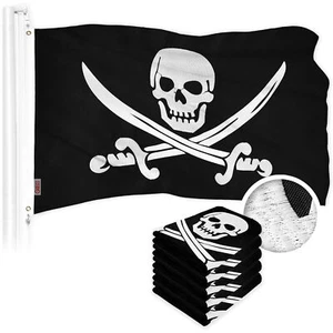 G128 5 Pack: Pirate Jolly Roger Swords Flag 16x24 In ToughWeave Embr 300D Poly - Picture 1 of 7