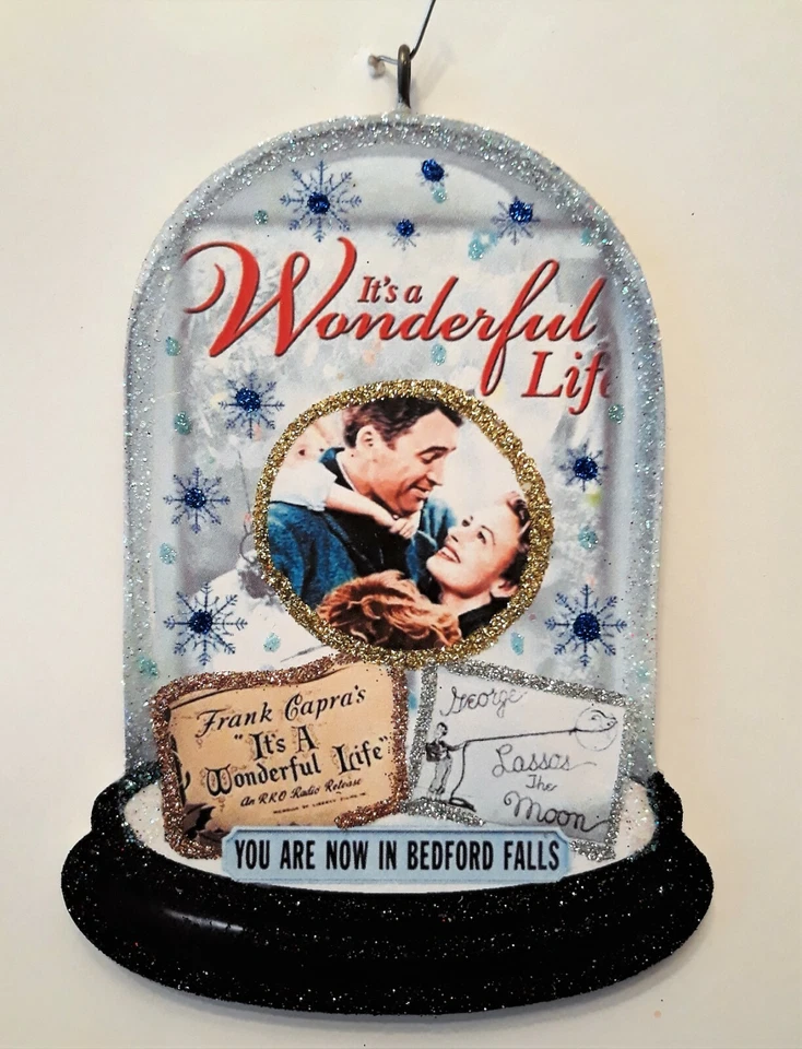 STROMBOLI'S WAGON WONDERFUL LIFE, GEORGE BAILEY, BEDFORD FALLS, SNOW * Glitter CHRISTMAS ORNAMENT