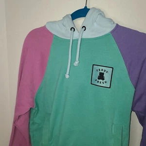 Teddy Fresh Colorblock Unisex Hoodie With Pockets XS Mint Pink Purple Blue - Picture 1 of 14
