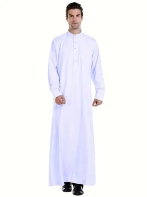 Hombres Musulmanes Manga Larga Thobe Arabia Saudita Kaftan Islámico Dubai Dishdasha Ramadán Foto 1 de 4