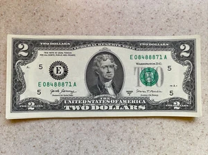 LUCKY "888" in $2 Dollar Bill, UNIQUE SERIAL NUMBER "E 084888XX A" With FOUR 8’s - Picture 1 of 10