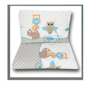 Baby bedding set 2 pcs 120x90 cm owls on blue bikes - Picture 1 of 3