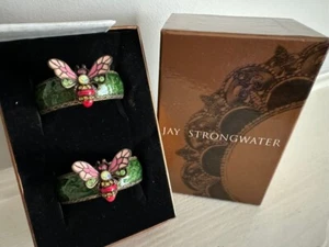 JAY STRONGWATER ~Set of 2 "Bee" Napkin Rings ~Swarovski Jewels~ New in Box - Picture 1 of 19