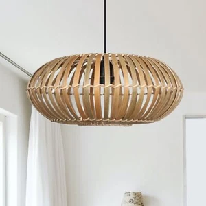 Natural Bamboo Wicker Ceiling Light Shade Pendant Lampshade Easy Fit Scandi Boho - Picture 1 of 7