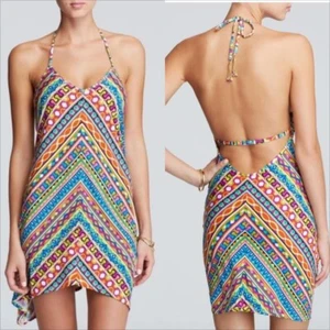Nuevo sin etiquetas Vestido Trina Turk Peruano Natación Cubre XS Mujer Multicolor Rayas Halter - Imagen 1 de 15