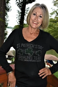 St Patricks Day Drinking Team rhinestone Shirt S M LXL XXL1X2X3X4X5X Shenanigans - Picture 1 of 16