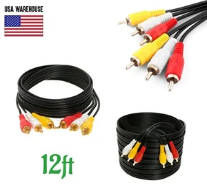 12ft 3RCA Male to Male Composite Extension Audio Video AV Cable Yellow Red White - Picture 1 of 4