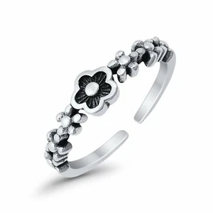 Sterling Silver Ring Stamped .925 Adjustable Flowers Toe Ring Mid Ring - Picture 1 of 3