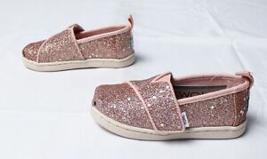 TOMS Toddler Girl's Tiny Alpargata Shoes LV5 Rose Gold Cosmic Glitter Size US:8