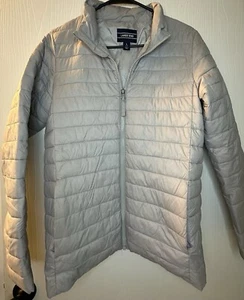 Lands End Light Gray Full Zip Lined Winter Puffer Coat Girls Large 14-16 Pockets - Picture 1 of 8