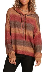 Volcom NUTMEG Women's Juniors' Was It You Striped Hooded Sweater, US X-Small - Picture 1 of 4