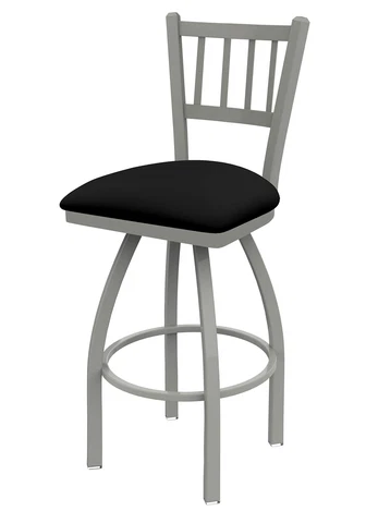 810 Contessa 25 Counter Stool With Anodized Nickel Finish, Black Vinyl Seat Cover