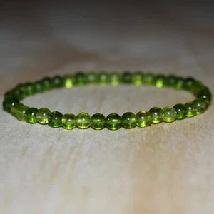 Natural Peridot Stone Beads Dainty Bracelet 4mm Green Healing Gemstone Bracelet - Picture 1 of 2